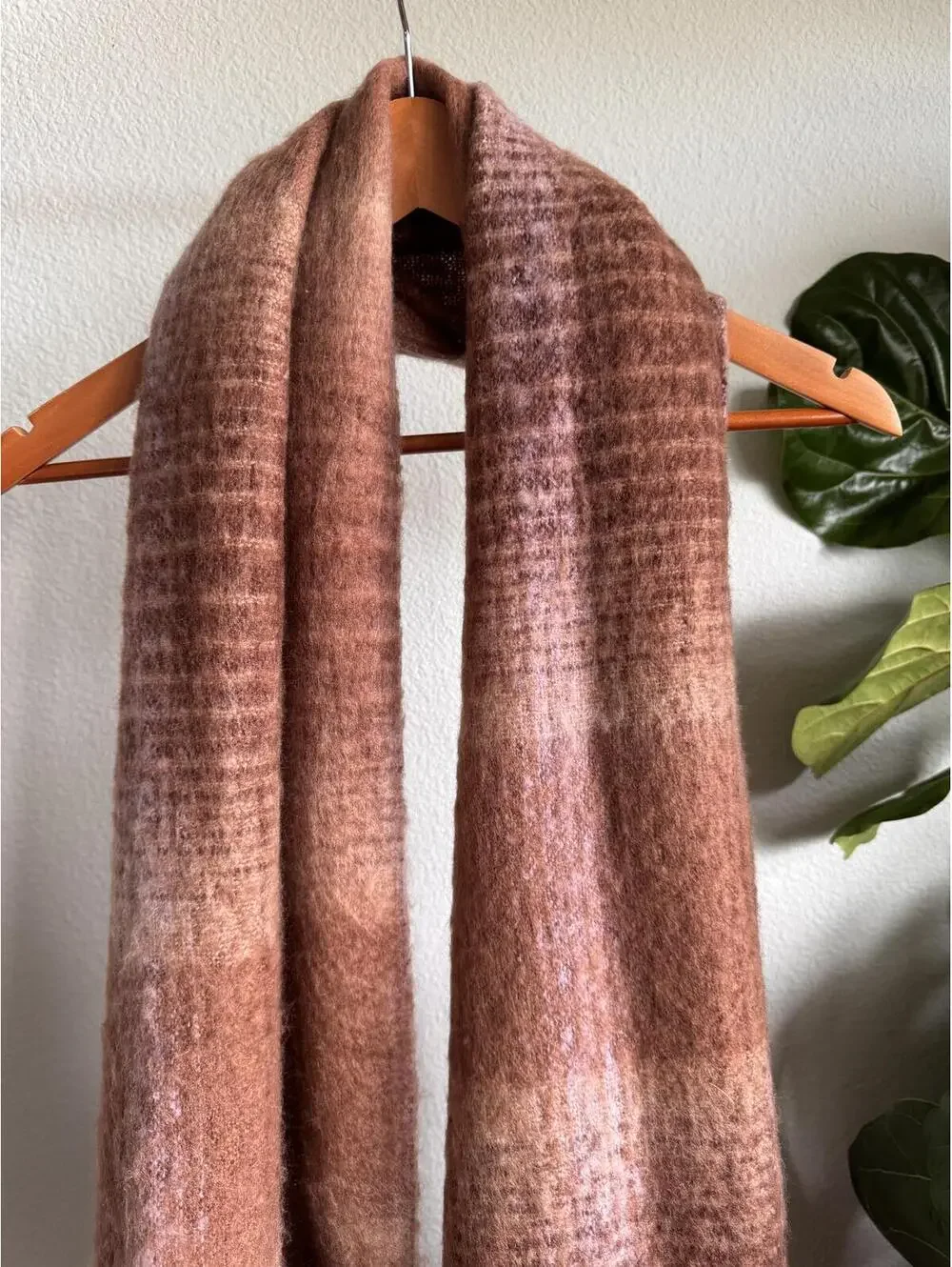 Steve Madden Brown Pink Plaid Fringe Scarf Soft Fuzzy Winter Wrap One Size